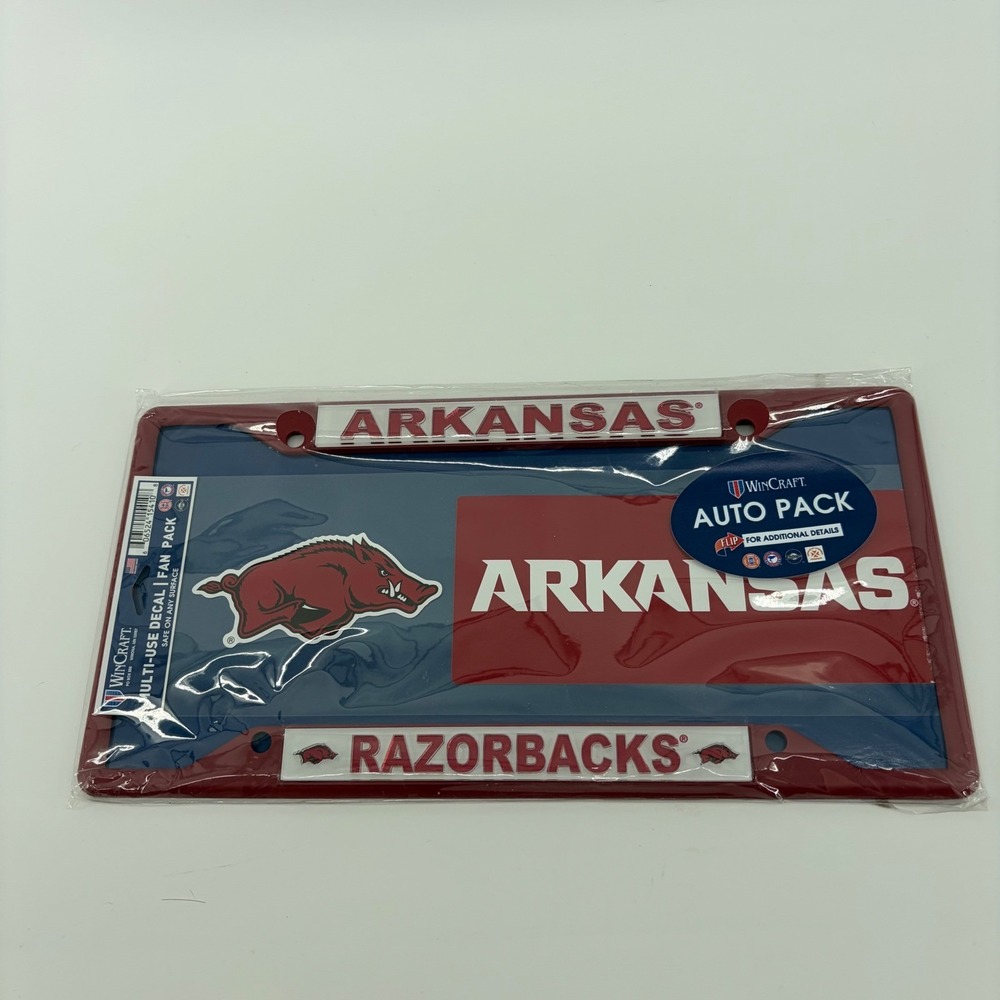 Arkansas Razorbacks Auto Pack License Plate Frame and Multi Use Decal Set